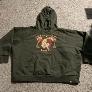 Animal Streetwear Green Tiger Graphic Pullover Hoodie Women’s US 8 Y2K Grunge